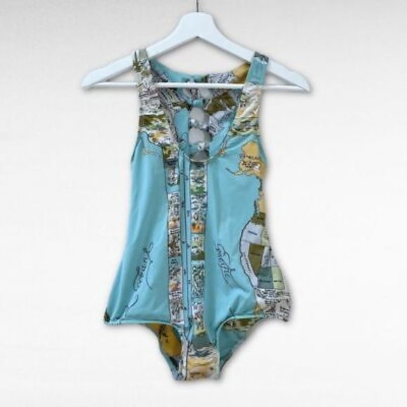 Zimmermann Swim Zimmermann Blue Map Globe One Piece Bathing Suit M